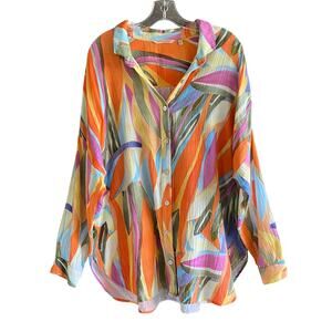 SOFT SURROUNDINGS 1X Peregrine Gauze Shirt Artsy Eclectic Tropical Resort Wear